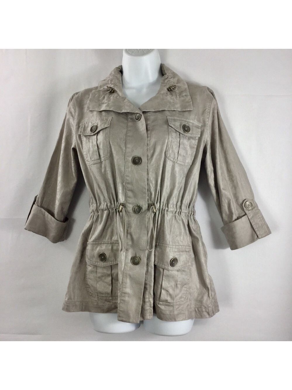 Chico’s Delicate Shimmer Ginette 3/4 Sleeve Utility Jacket Size S